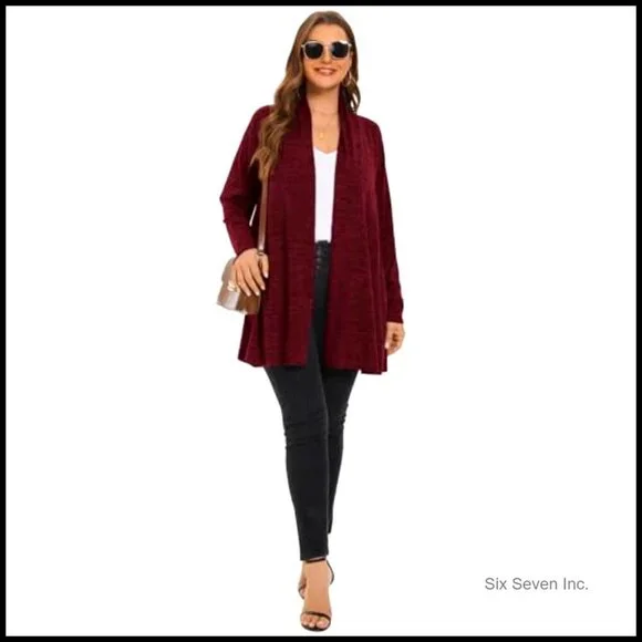 Open Front Cardigan Knit Sweater Oversized Loose Fit Long Sleeve with Pockets - Picture 7 of 7